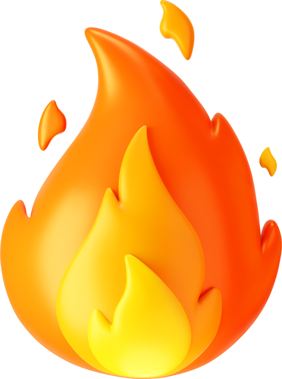 3d fire flame icon with burning red hot sparks